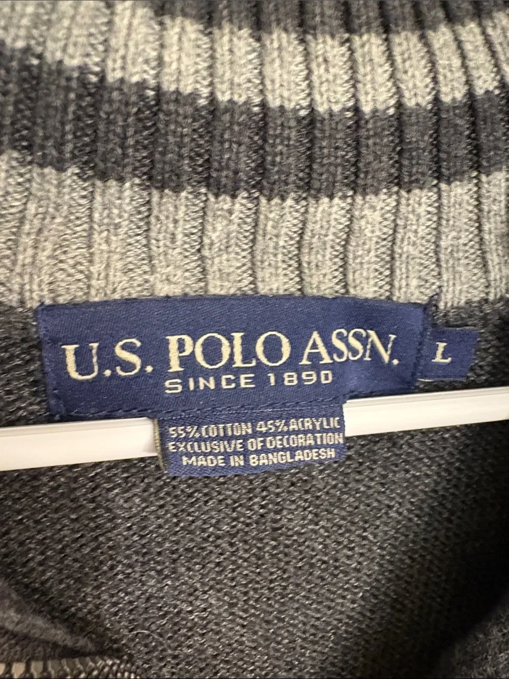U.S. Polo Assn. Charcoal Gray V-Neck Quarter Zip Sweater